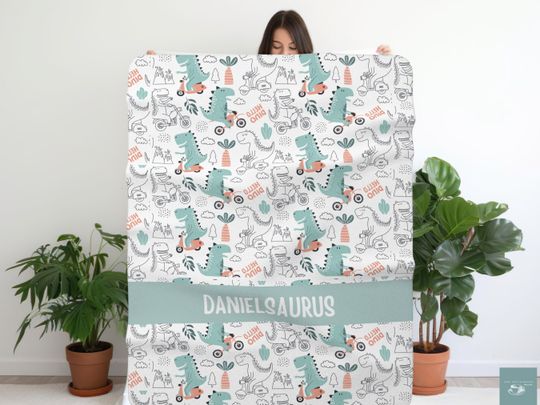 personalized dino blanket, dinosaur kid blanket personalized, custom kid blanket, homeschool blanket gift, dinosaur gift for 3 year old girl