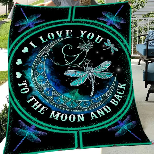 Dragonfly I Love You To The Moon And Back Fleece Blanket Gift For Birthday, Xmas