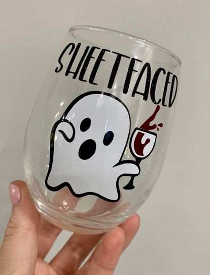 Sheetfaced Wine Glass, Halloween Wine Glass, Ghost Wine Glass, Spooky Wine, Halloween Gift, Hocus Pocus, Funny Wine, Fall Gift, Basic Girl