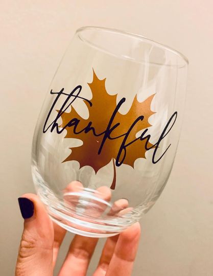 Thankful Grateful Blessed Wine Glass, Thanksgiving Wine Glass, Fall Wine Glass, Thankful, Grateful, Blessed, Autumn Wine Glass, Wine Glass
