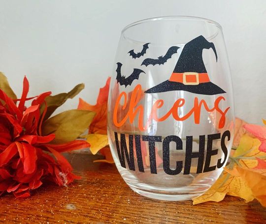 Cheers Witches Wine Glass, Halloween Wine Glass, Hocus Pocus Wine Glass, Witch Wine Glass, Halloween Gift, Witch Gift, Wine Glass, Birthday