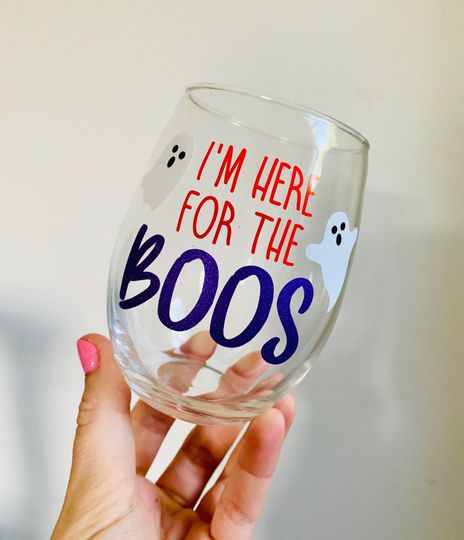 I'm Here for the Boos Wine Glass, Boos Wine Glass, Halloween Wine Glass, Hocus Pocus Wine Glass, Halloween Wine, Spooky Wine, Ghost Wine
