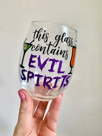This Glass Contains Evil Spirits Wine Glass, Halloween Wine Glass, Hocus Pocus Wine Glass, Halloween Gift, Scary Wine Glass, Evil Spirits