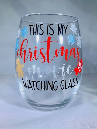 This is My Christmas Movie Watching Glass, Christmas Wine Glass, Christmas Movie Wine Glass, Christmas Wine, Christmas Gift, Wine Glass