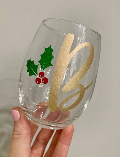 Christmas Initial Wine Glass, Monogram Wine Glass, Xmas Gift, Xmas Wine Glass, Christmas Gift, Personalized Wine Glass, Custom Wine Glass