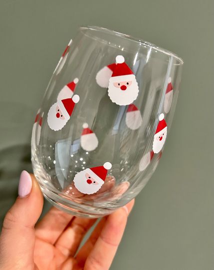 Santa Wine Glass, Dainty Santa Cup, Christmas Wine Glass, Cute Xmas Gift, Tis the Season, Wine Glass, Christmas Gift, Girl Christmas, Merry