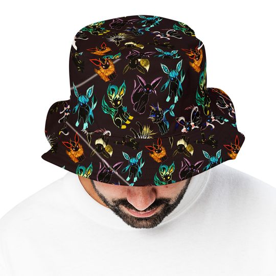 Eevee Evolution Neon Bucket Hat, Beach Bucket, Cute Hat, Anime Bucket, Eevee Gifts