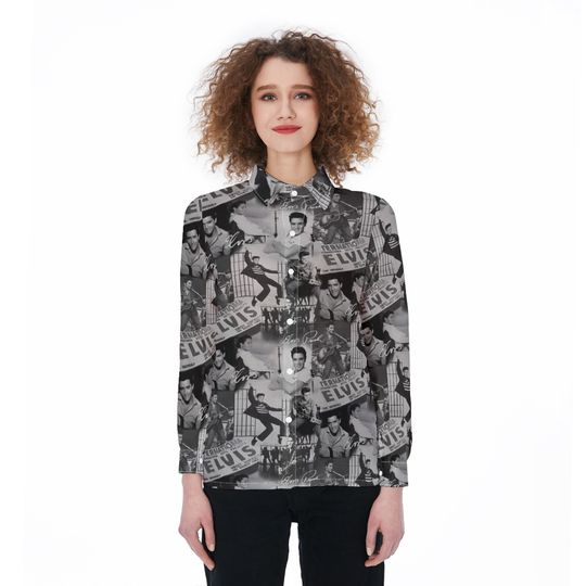 Elvis Presley 3D All Over Printed Women Blouses Shirt,Elvis Presley Linen Shirt,Casual Long Sleeve Button Down,Elvis Presley Women Blouses