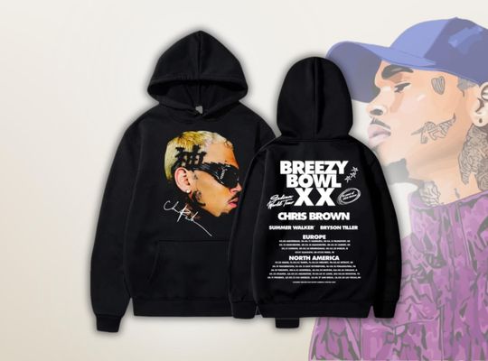 Chris Brown Hoodie, Oversized Bowl XX Concert Streetwear Sweatshirt, Hip Hop Fashion Pullover for Men Women, Breezy Style Gift Top