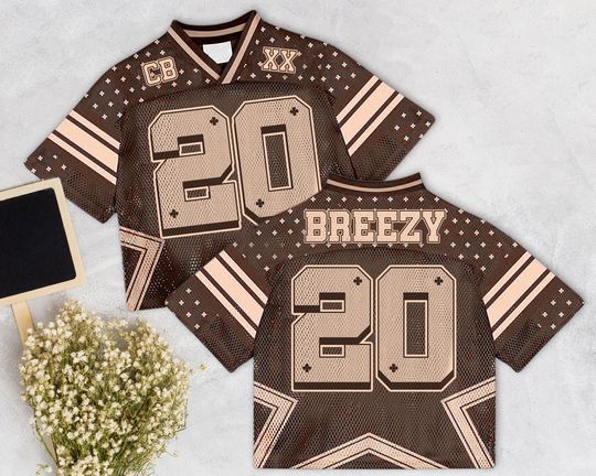 Chris Brown Inspired Custom Name And NumberNatural Brown Star Mesh Baseball Jersey, Concert Jersey, Game Day Commitment Gift, Custom Text Baseball Jersey