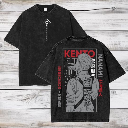 Jujutsu Satoru Anime Oversize Acid Washed T-Shirt Kento Nanami Anime Tee