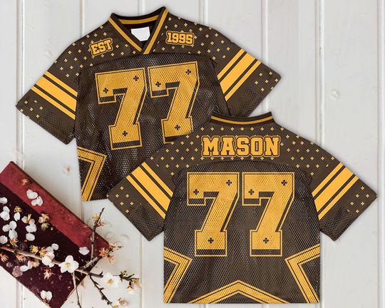Custom Name And Number Brown Mesh Football Jersey, Concert Jersey, Game Day Commitment Gift, Custom Text Football Jersey, Streetwear Squad