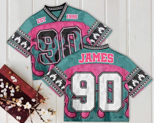 Custom Name & Number Fire Pink Mesh Football Jersey, Concert Jersey, Game Day Commitment Gift, Custom Text Football Jersey, Streetwear Squad