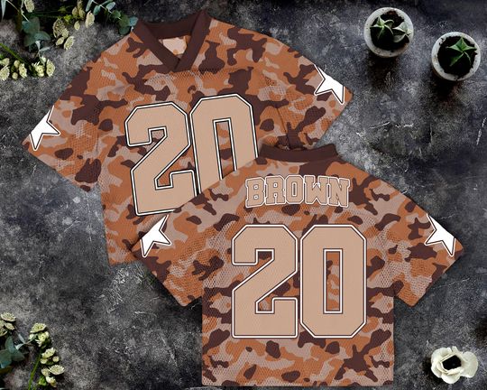 Custom Brown Camoflage Mesh Football Concert Jersey, Custom Text Football Jersey, Streetwear Squad, Y2K Boxy Jersey