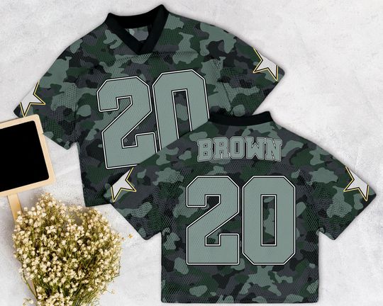 Custom Green Forest Camoflage Mesh Football Concert Jersey, Custom Text Football Jersey, Streetwear Squad, Y2K Boxy Jersey