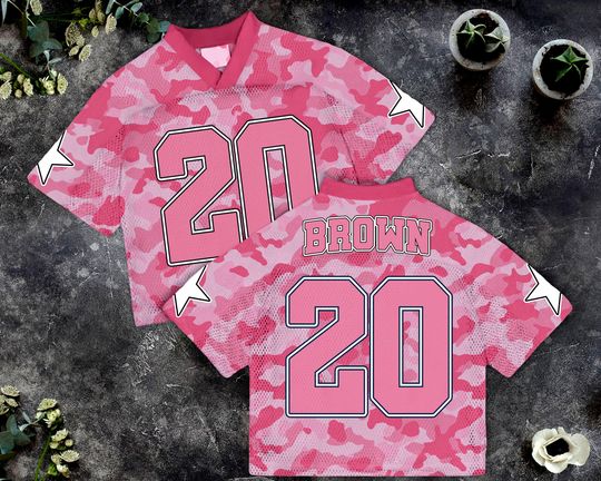 Custom Pink Camoflage Mesh Football Concert Jersey, Custom Text Football Jersey, Streetwear Squad, Y2K Boxy Jersey