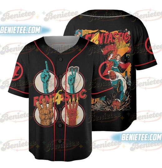 The Fantastic Four First Steps Baseball Jersey, Marvel Studio Superhero Jersey, Reed Richards Doctor Dooom Tee