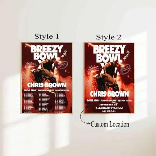 Chris Brown Breezy Bowl XX Tour Dates Stadium Concert Poster - Your City & Date