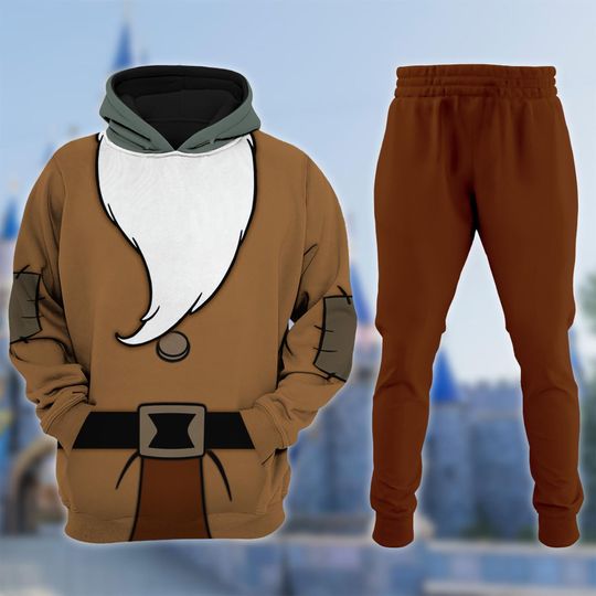 Disney Snow White and Seven Dwarfs Costume Cosplay 3D Hoodie Joggers Sets, Bashful Halloween Costume Shirt, Princess Cosplay 3D Group Matching Tee