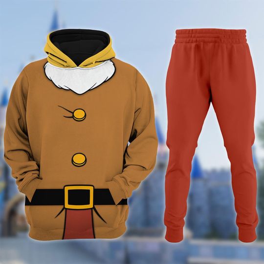 Snow White and Seven Dwarfs Costume Cosplay 3D Hoodie Joggers Sets, Sneezy Dwarf Character Halloween Costume Shirt, Princess Cosplay 3D Group Matching Tee