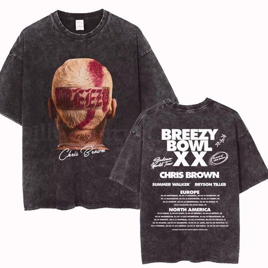 Chris Brown Breezy Bowl Tour Shirt Vintage Washed Streetwear Tee