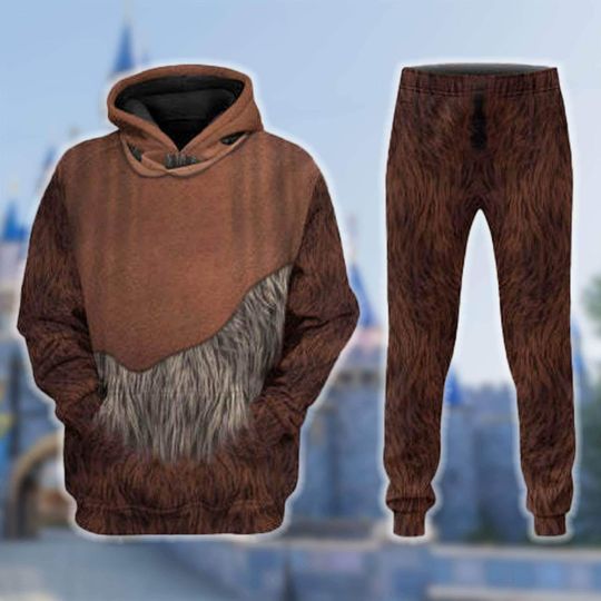 Ewok 3D Halloween Costume Hoodie Joggers Sets, Star Wars 3D Cosplay Costume Hoodie, Halloween 3D Cosplay Outfit, Movie Character All Over Print Shirt