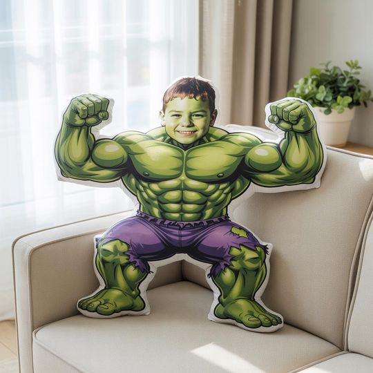 Personalized Hulk Pillow, Marvel Pillow, Avengers Pillow, Hulk Doll Gift, Superhero Pillow, Custom Face Pillow, Shaped Pillow,3D Ugly Pillow