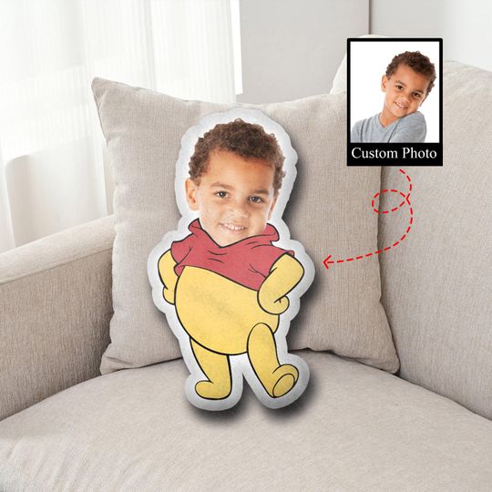 Custom Winnie the Pooh Pillow with kids face, Pooh Bear Pillow, Pooh Birthday Gift, Funny Ugly Pillow, Disney Shaped Pillow, Stuffed Decor