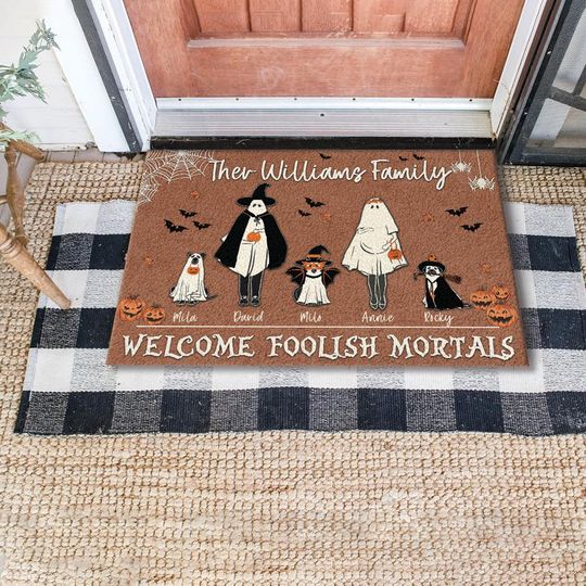 Custom Halloween Ghost Family Doormat, Custom Family And Pet Ghost, Personalized The Boo Crew Family Outdoor Rug, Welcome Rug, Spooky Rug