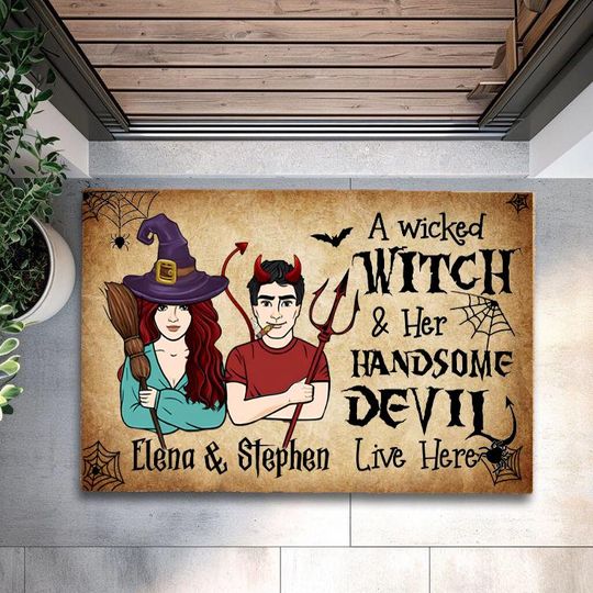 Housewarming Gift Home Decor Personalized Door Mat , Wedding Gift for Couples, Custom Welcome Doormat, Closing Gift, Couple Halloween Decor