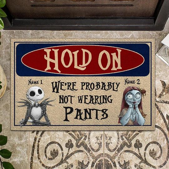 Custom Jack And Sally Doormat, Nightmare Before Christmas Welcome Mat, Spooky Couple Front Porch Doormat, Halloween Home Gift Decor