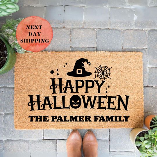 Happy Halloween Family Name Doormat, Family Name Doormat, Personalized Doormat, Customized Gifts, Halloween Doormat, Halloween Gift