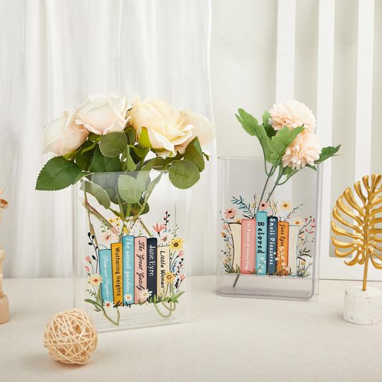 Personalized Eco-Friendly Acrylic Book Vasefor,Flower Books Acrylic Vase,Shelf Decor,Gift For Book Lover,Reading Lover,Acrylic Book Vase
