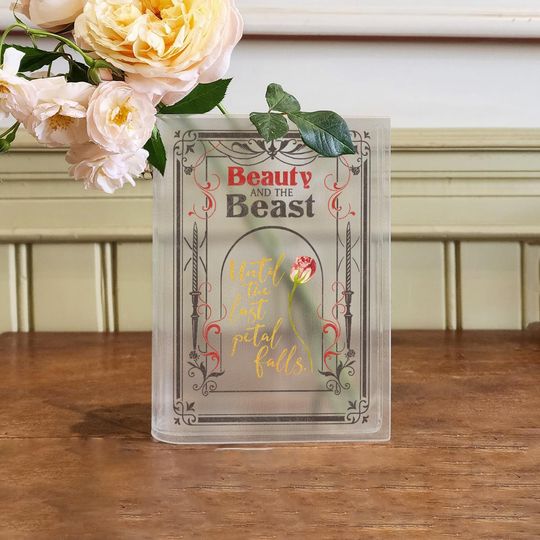 Beauty and the Beast Book Vase, Until the Last Petal Falls Belle Decor, Belle Book Club Acrylic Vase, Fairytale Quote Bookish Gift
