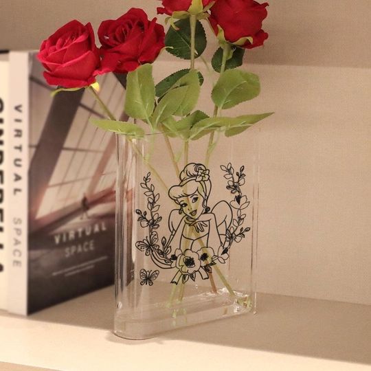 Cinde Book Vase, Princess Book Shaped Vase, Acrylic Flower Vase, Butterfly Book Vase, Fairy Tale Fantasy Decor
