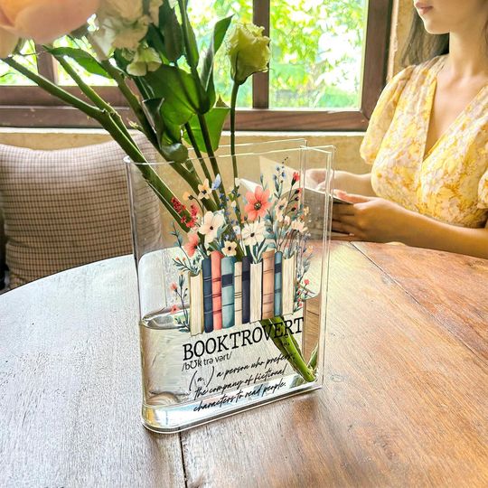 Booktrovert Acrylic Flower Vase, Book Vase, Literary Decor, Flower Arrangement Vase, Floral Vase, Unique Book Lover Gift