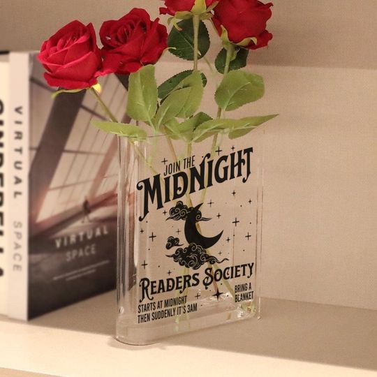 Midnight Readers Society Book Vase, 3AM Book Club Book Shaped Vase, Booktok Night Reader Decor, Acrylic Book Vase,Fantasy Dark Academia Vase