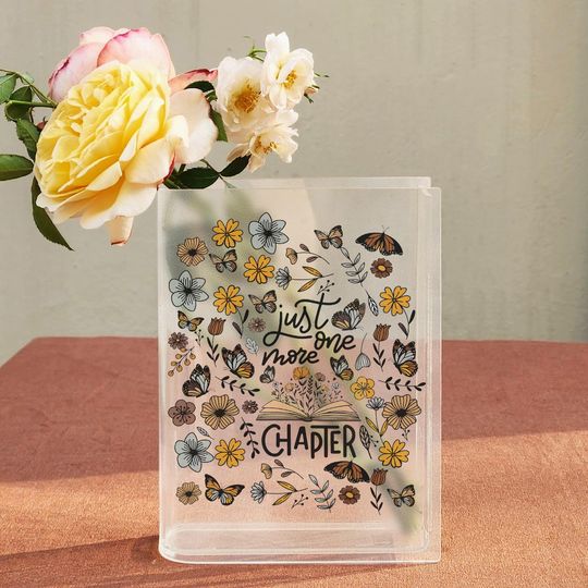 Just One More Chapter Book Vase, Acrylic Book Vase for Readers, Butterfly Floral Vase Decor, Cozy Bookish Aesthetic, Reader Shelf Decoration
