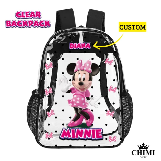 Clear Backpack Kids Minnie or Mickey – Custom Name – Girl or Boy School Bag