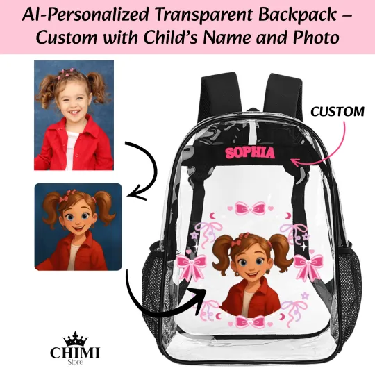 AI-Personalized Clear Backpack – Custom with Child’s Name and Photo