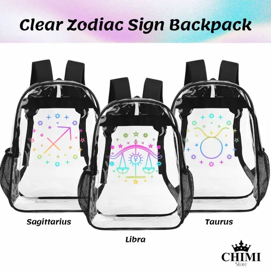 Clear Zodiac Sign Backpack – Transparent PVC Bag – Trendy & Personalized Look