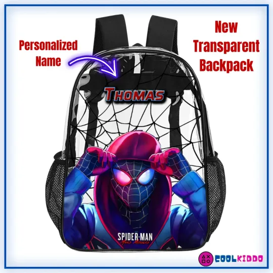 Miles Morales Spider Verse Movie Inspired Transparent Clear Backpack for School