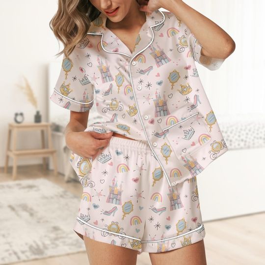 Cinde Princess Short Pajamas, Disney Princess Short Sleeve Pajamas For Her, Disneyland Trip Pajamas Women, Cinde Pajama