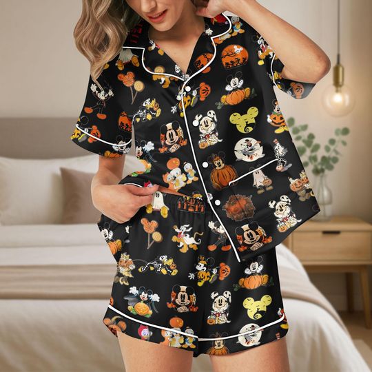 Disney Halloween Short Pajamas, Mickey And Friends Spooky Set, Pumpkin Sleepwear, Minnie Skeleton Outfit, Trick Or Treat Pajamas