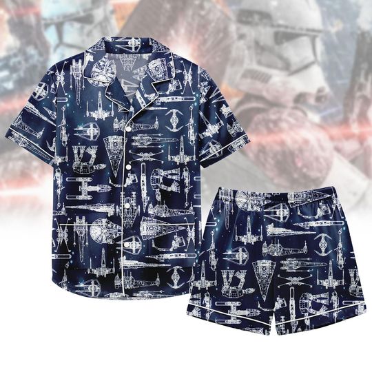 Star Wars Pajamas Shorts, Disney Star Wars  Sleepwear, Space Ship Battle Shirt, Short Sleeve Pajamas, Star Wars Lounge Pjs