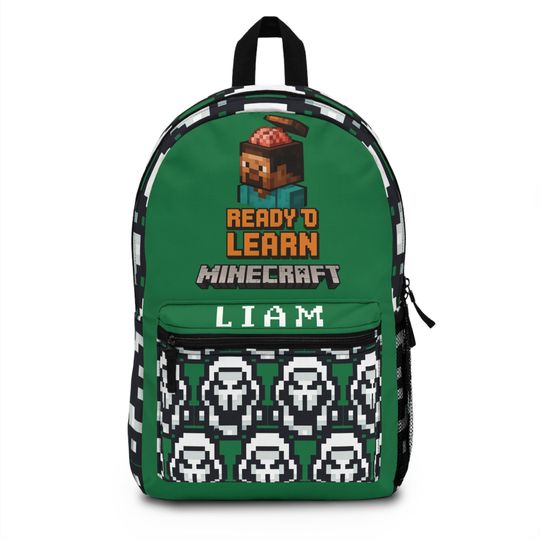 Minecraft Inspired Backpack, Personalized School Bag for Elementary & Middle School Kid, Custom Name Bag for Gamer Enthusiast Back-to-School