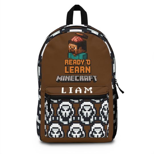 Minecraft Inspired Backpack, Personalized School Bag for Elementary & Middle School Kid, Custom Name Bag for Gamer Enthusiast Back-to-School