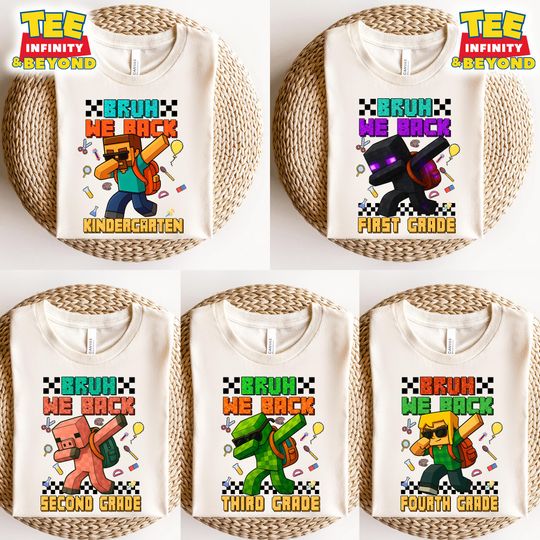 Custom Bruh We Back MineC Shirt – Gamer Grade Level Tee for K to 4th Grade Kids