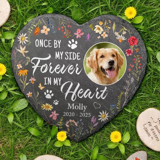 Personalized Pet Memorial Stone  Custom Heart Shaped Pet Grave Marker with Photo, Name & Years  Pet Loss Gift for Garden