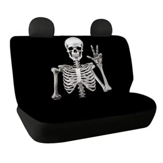 2 Pcs Universal Fit Auto Bench Seat Cushion Covers for Women Skull Skeleton